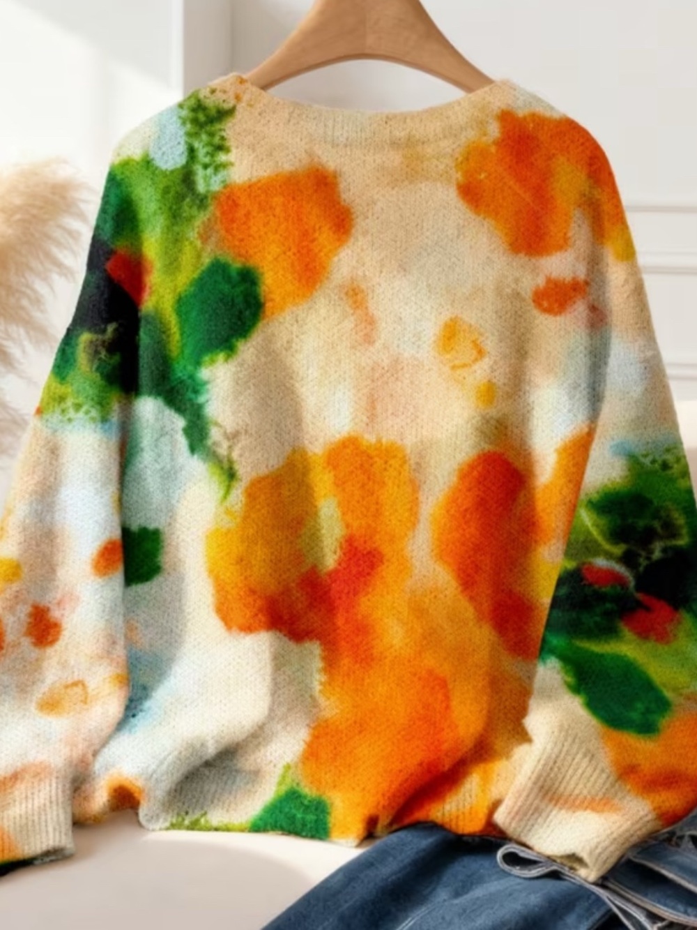 Fall Watercolor Floral Statement Sweater Colorful Fall Pullover
